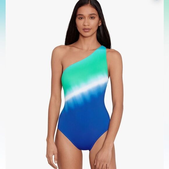 Lauren Ralph Lauren Cabana Ombre One Shoulder One-Piece Size 6 - Picture 1 of 8